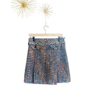 Trina Turk Multicolor Tweed MiniSkirt Button Front